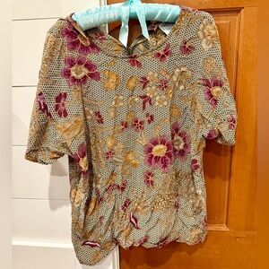 VINTAGE JG HOOK FLORAL DESIGN 100% SILK BLOUSE SIZE LARGE GOOD CONDITION